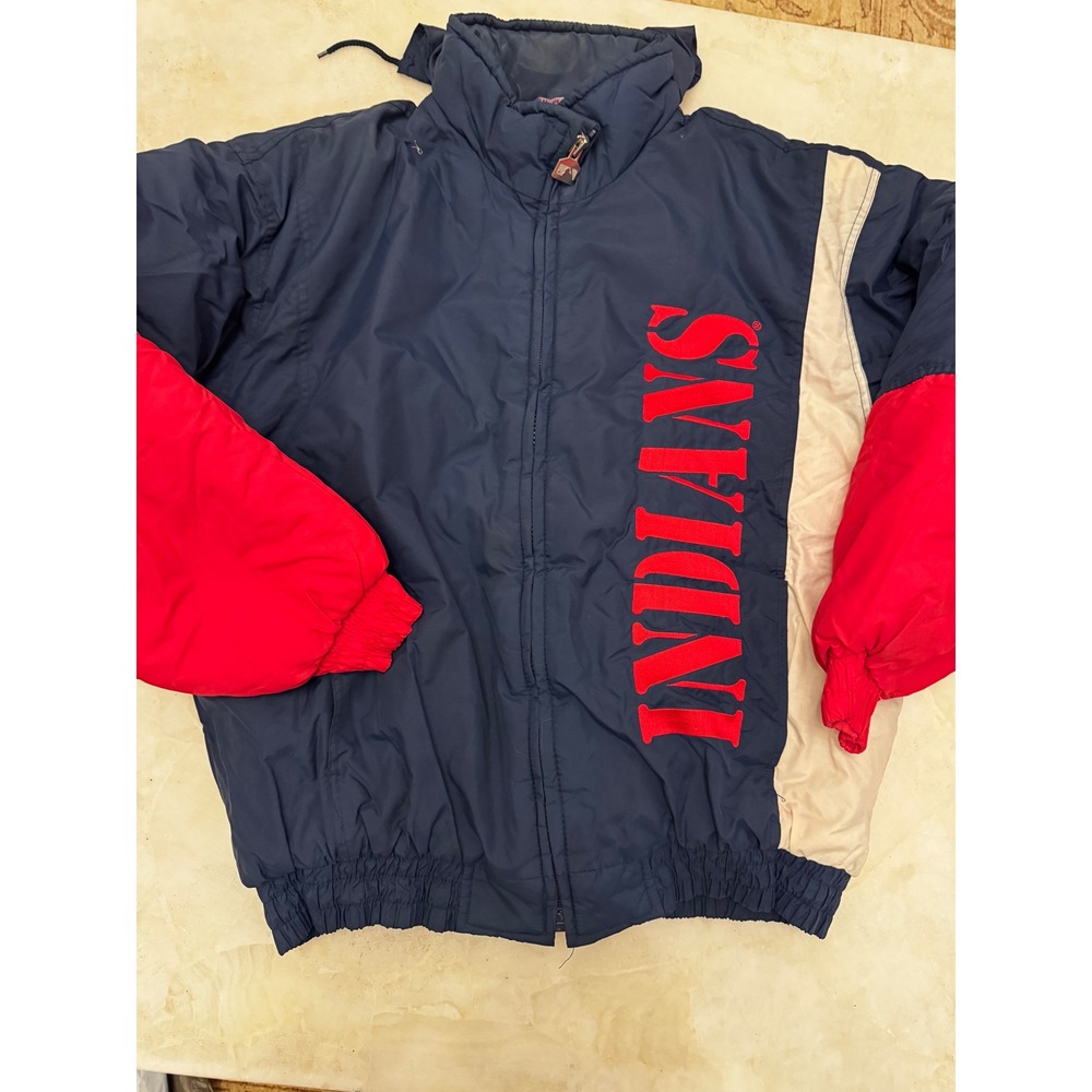 Vintage Cleveland Indians Logo 7 Puffer Jacket Navy Red MLB Chief Wahoo Mens XL